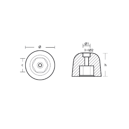 Vetus hexagonal propeller nut Ø 50 H.41