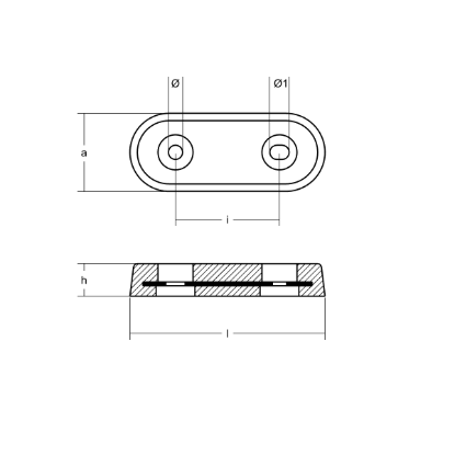 Kamewa  oval plate anode for engines - Piastra ovale asolata per motori Kamewa
