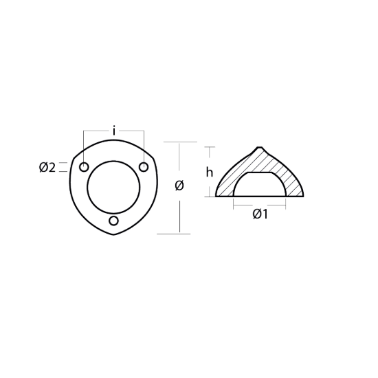 Compatible Max Prop - 3 holes propeller anode Ø65 ext, Ø 38 int.