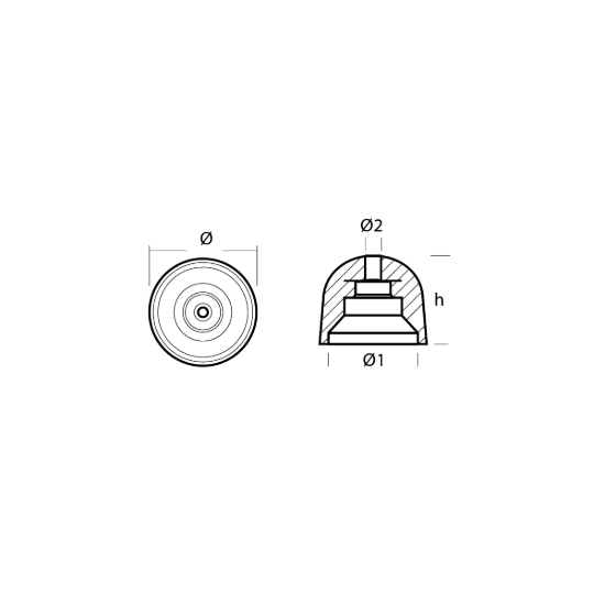 BCS conical propeller nut with stainless steel insert Ø 68 H.55