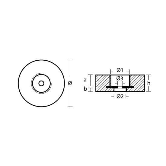 Disc anode for Stern 135*47 compl. w. plug, pad&bolt